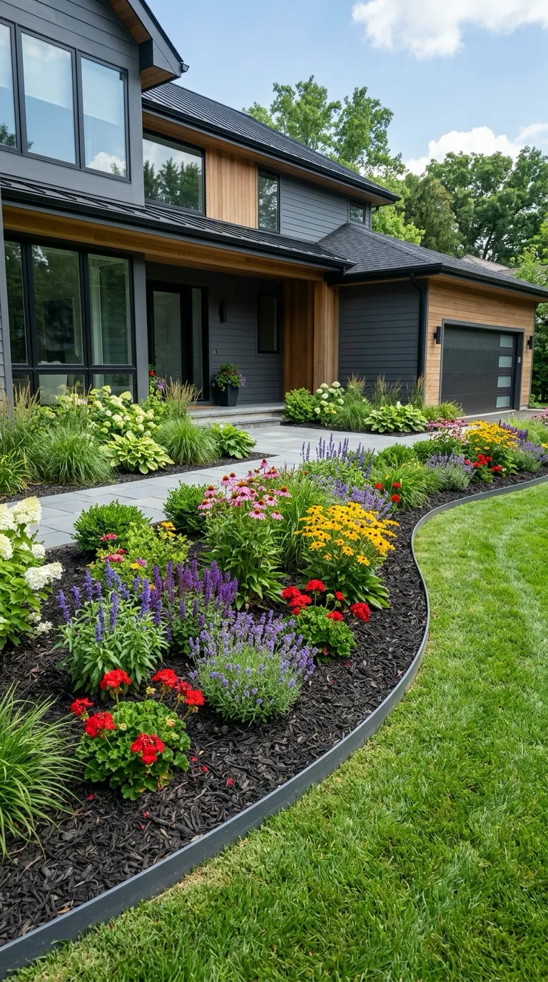 A freshly landscaped garden bed