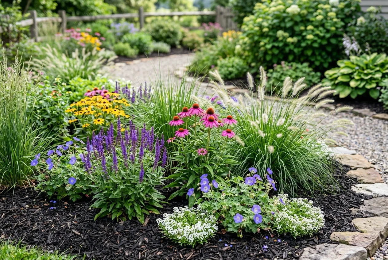 Landscaper planting seasonal flowers
